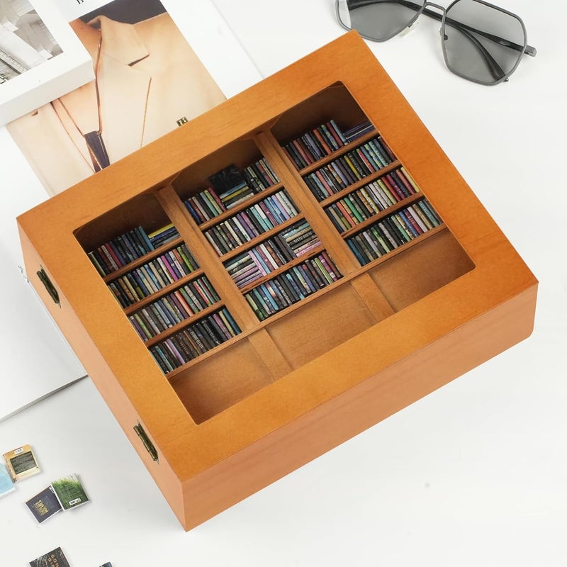 TABTAG Anxiety Bookshelf - Shake Off Your Anxiety,Miniature Display Shelf,Contains 240 Miniature Book Models,Antique Style Gift Decoration Mini Bookshelf (Brown) - Image 2